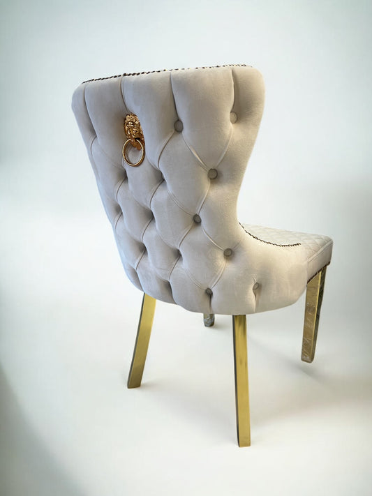 Cadeira de veludo bege claro LONDRASCHAIRV01 com pernas de metal dourado