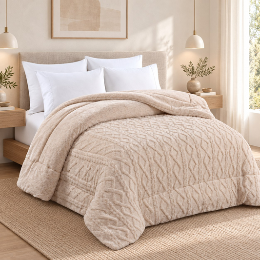 Edredón Trenzas beige-claro en dormitorio moderno