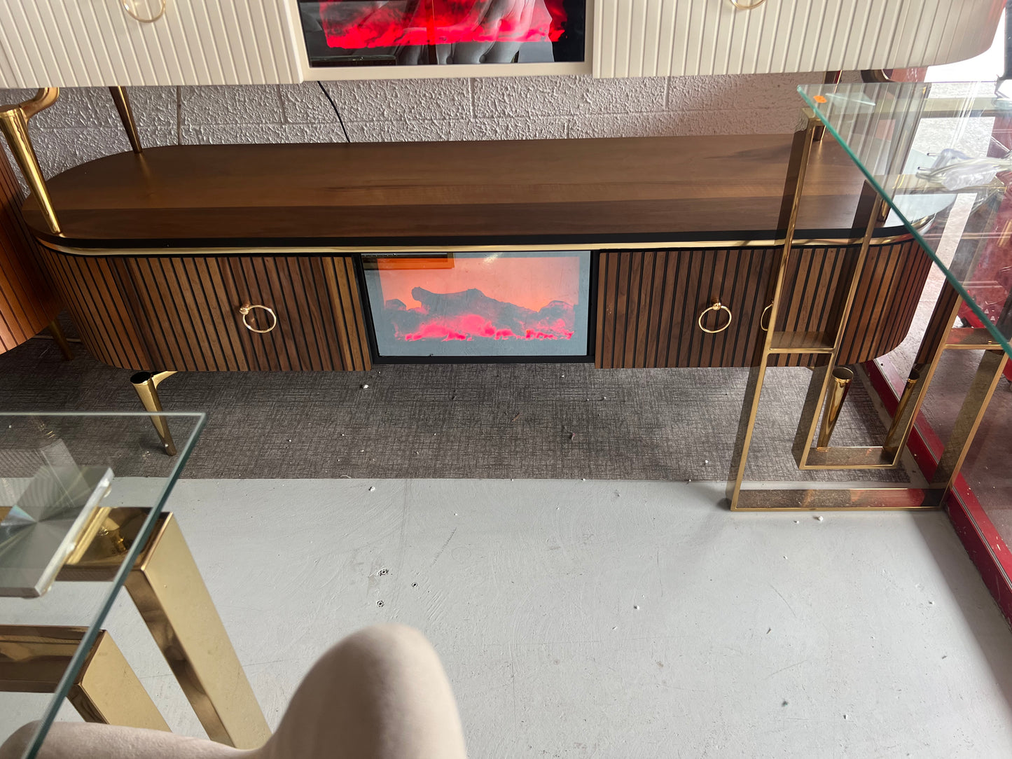 TV table with digital fireplace - WOOD