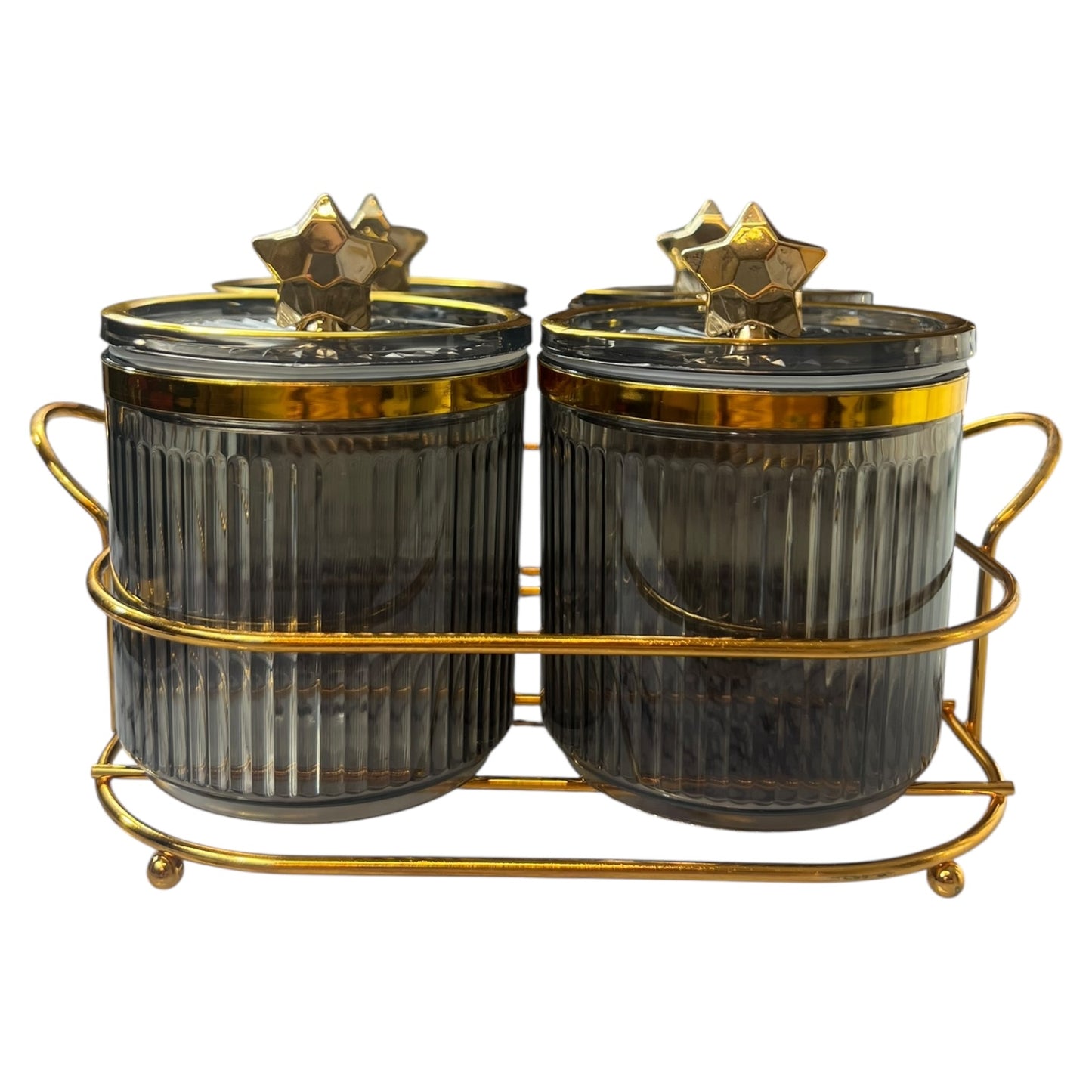 🌟 Set de 4 Tarros con Estrellas Doradas 🌟 - plástico GRIS AHUMADO