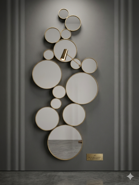 Espejo Decorativo Aura – Diseño Circular Múltiple con Marco Dorado