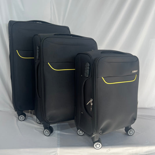 Set de 3 Maletas de Viaje Nadir – Negro con Detalles Amarillos