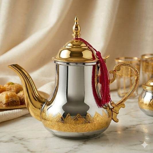 Tetera Árabe de Acero Inoxidable con Acabado Dorado – Elegancia y Estilo para tu Té