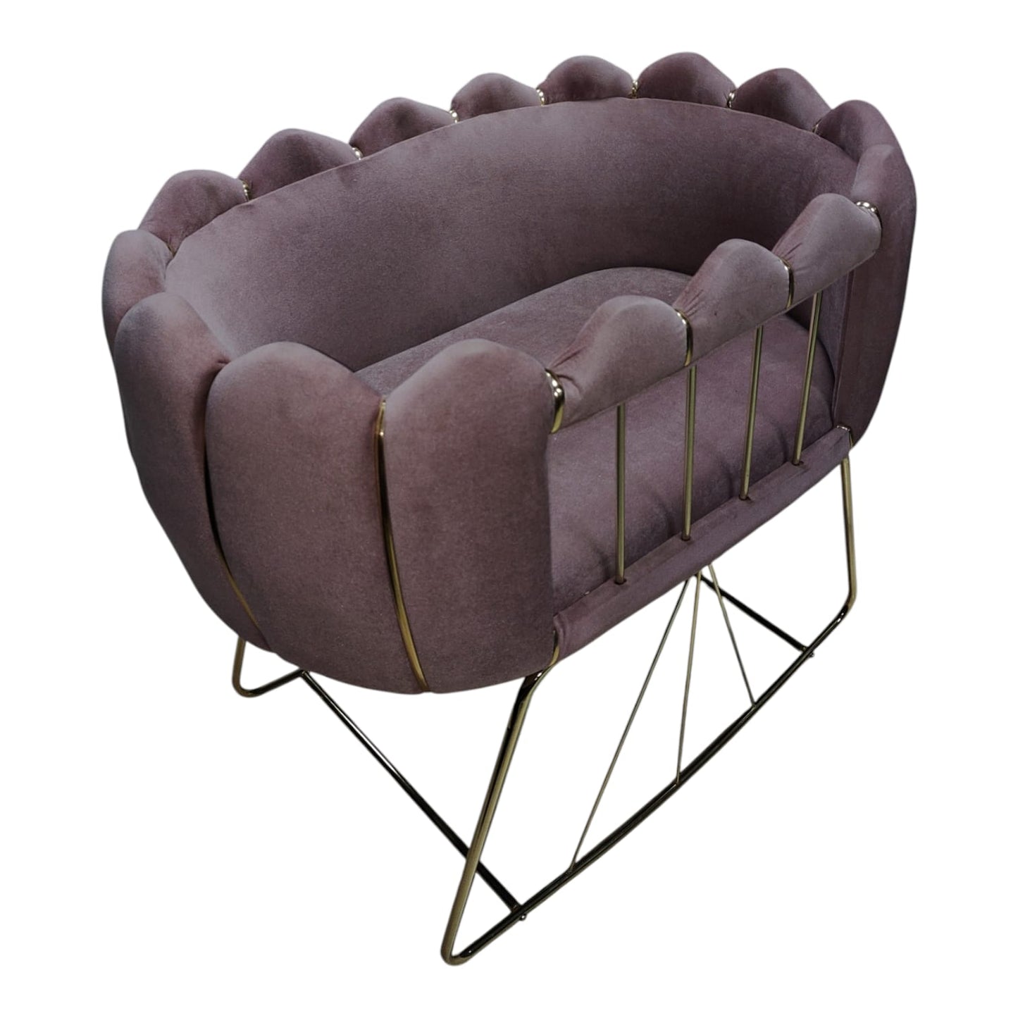 Berço de veludo luxuoso feito à mão – Design elegante e moderno – Rosa com pernas douradas 💤