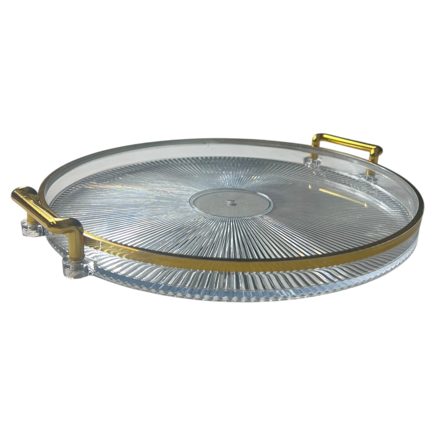 🟠 Bandeja Redonda con Asas Doradas – Elegancia para Servir o Decorar - Plástico TRANSPARENTE