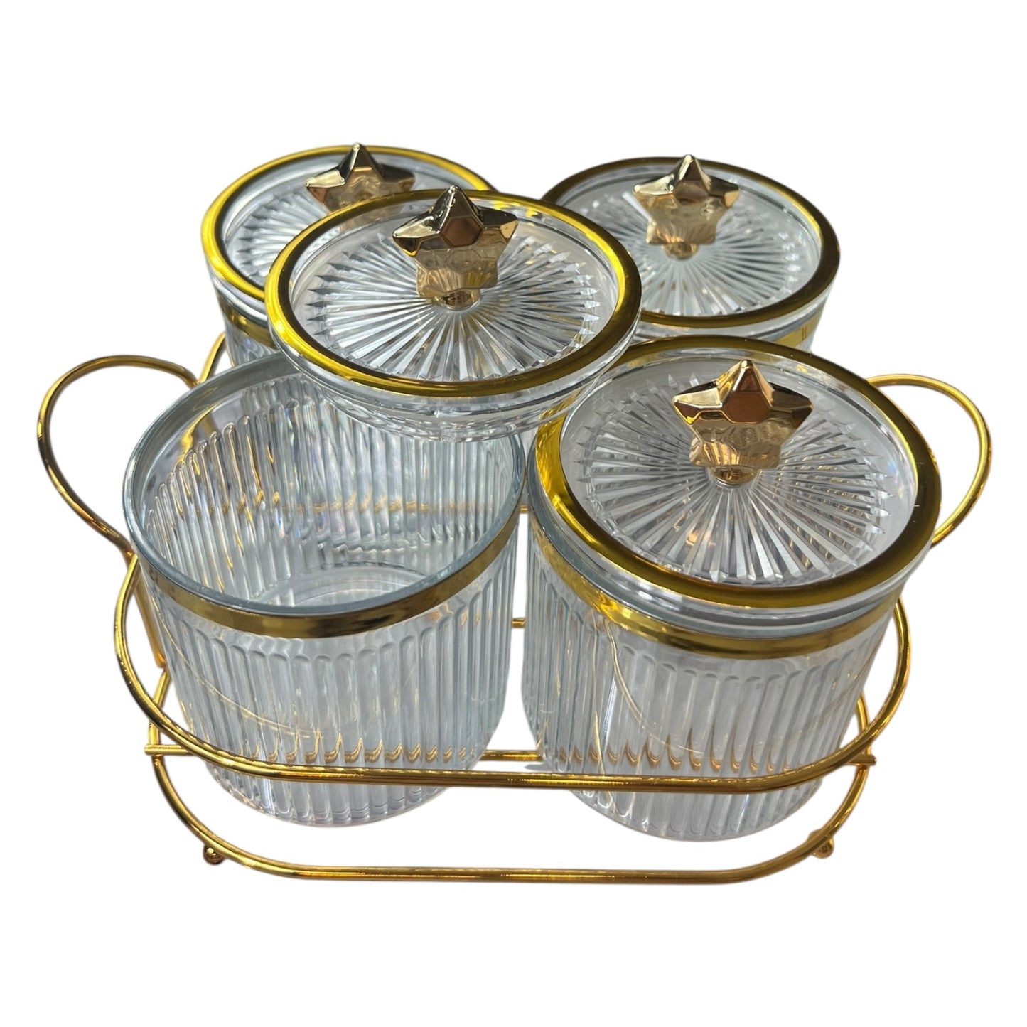 🌟 Set de 4 Tarros con Estrellas Doradas 🌟 - plástico TRANSPARENTE