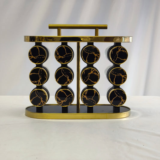 Organizador de Especias Premium 12 Frascos con Base Giratoria – Diseño Negro & Dorado Mármol