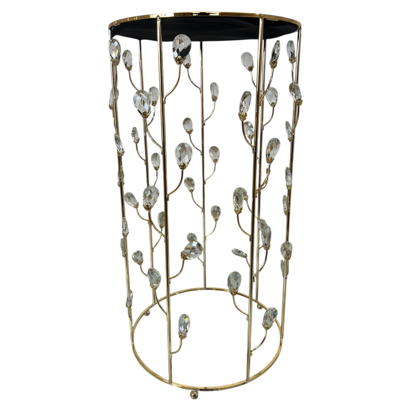 ✨ Set de 3 Mesas Decorativas de Lujo – Dorado con Cristales y Superficie de Espejo 🪞