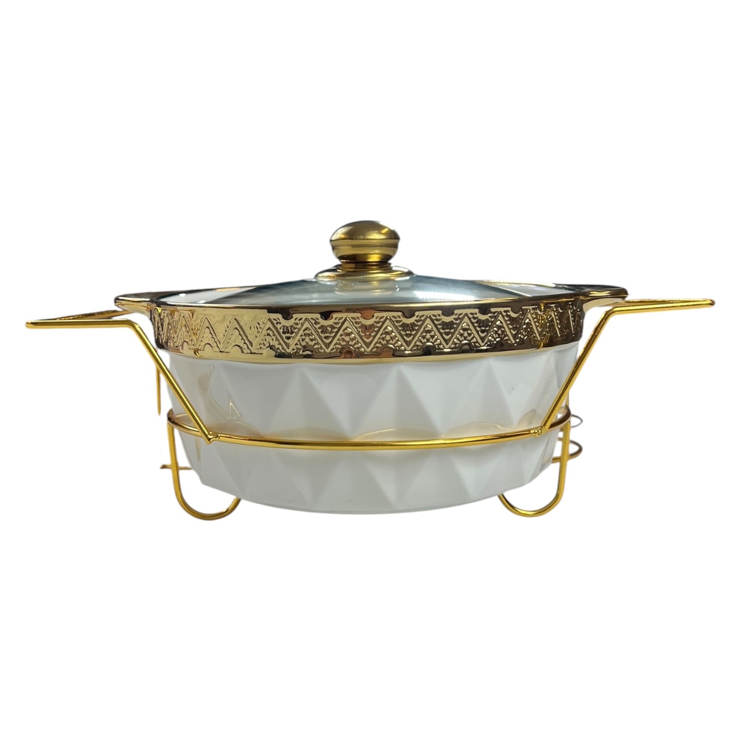 Conjunto de cozinha de 16 peças com suporte de metal – Caçarolas + Tigelas + Colheres – Estilo dourado elegante