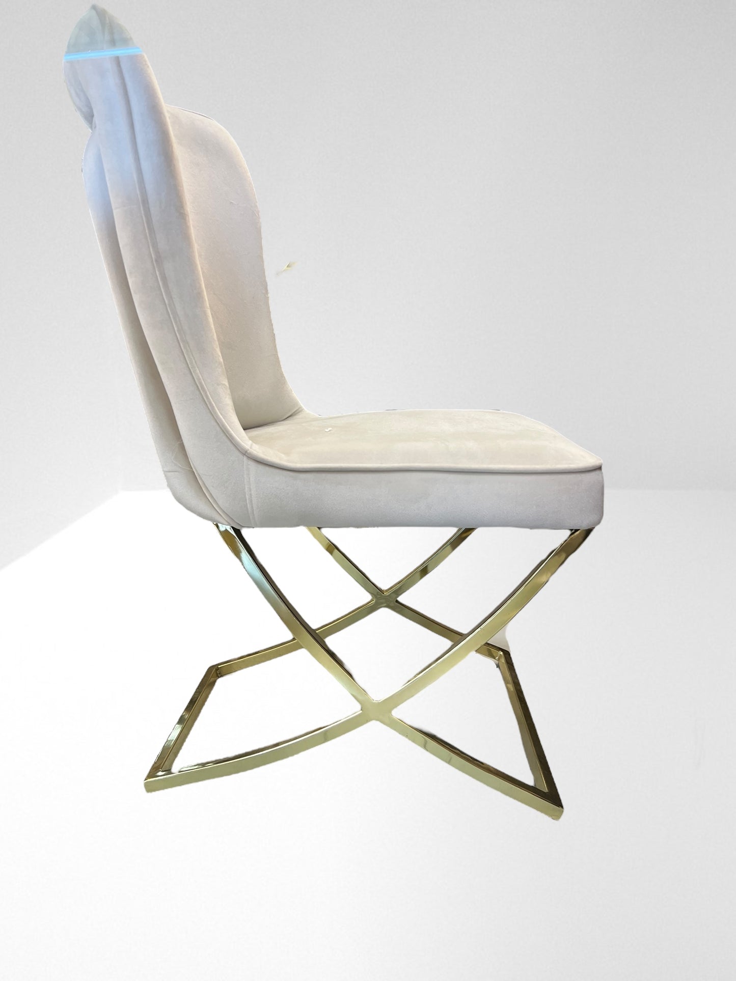 MADRID LUNA01 light beige velvet dining chair with gold stainless steel legs