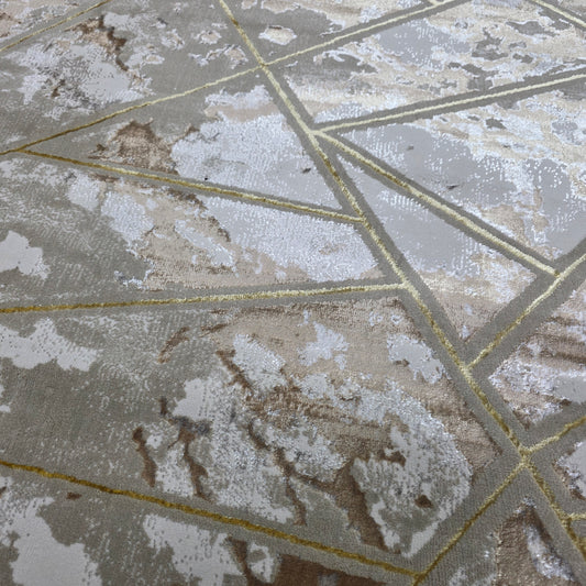 Alfombra Marmol 4D Beige / Dorado – Diseño Geométrico Elegante con Efecto Profundidad