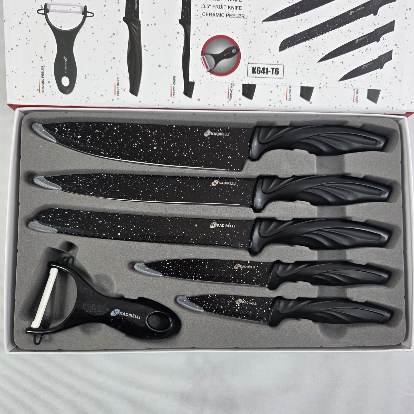 Set de cuchillos de cocina KADIRELLI 6 piezas con pelador 🍴🔪