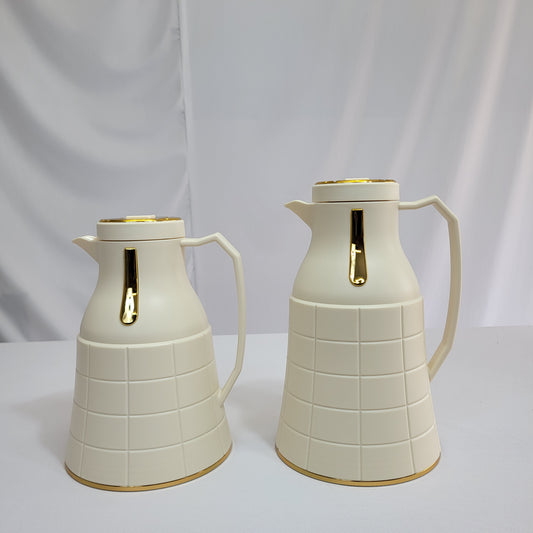 Set de 2 Termos Nara 1L + 0,6L con Diseño Cuadrado y Detalles Dorados - COLOR CREMA