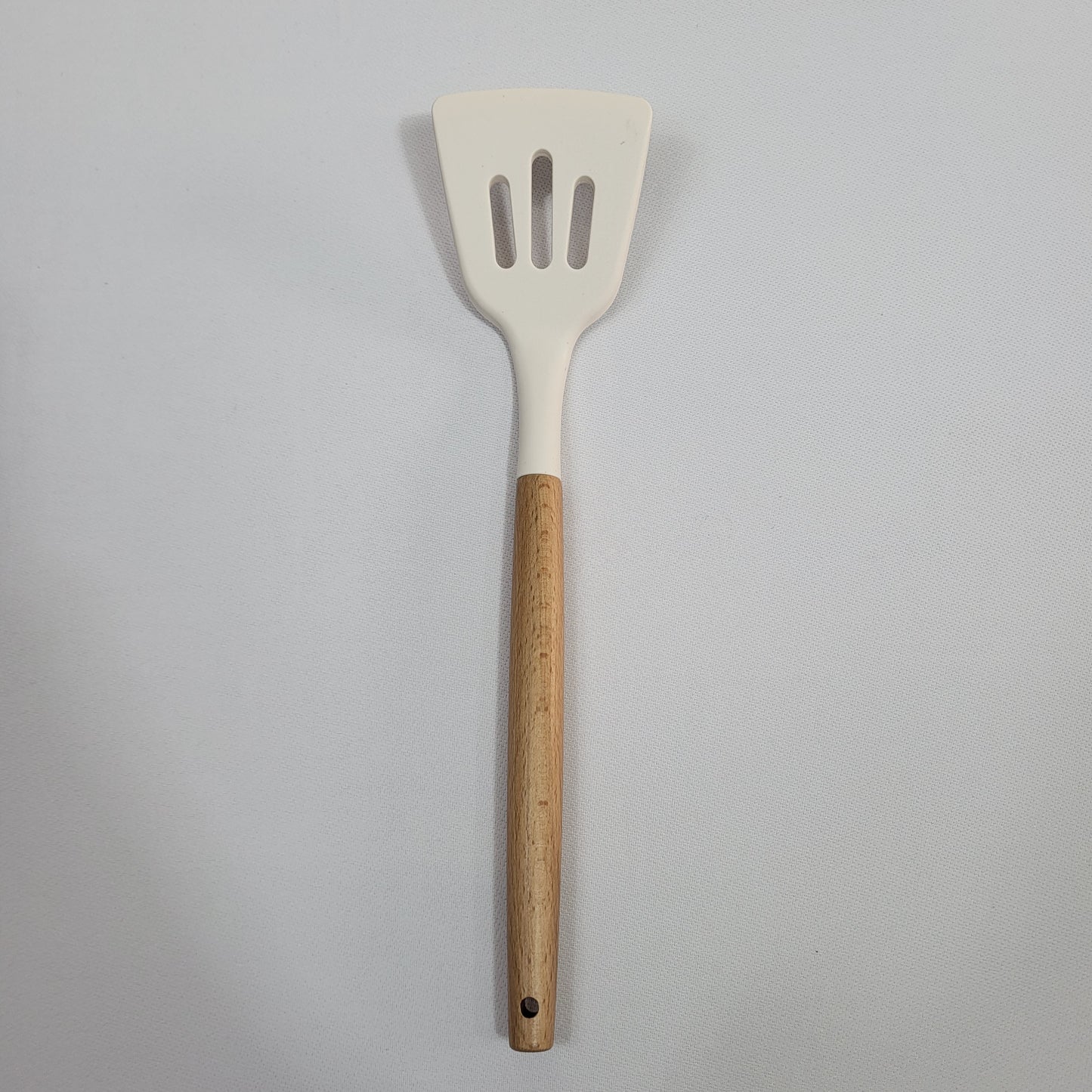 Set de 10 Utensilios de Cocina Lina con Soporte, Silicona Crema y Mango Madera