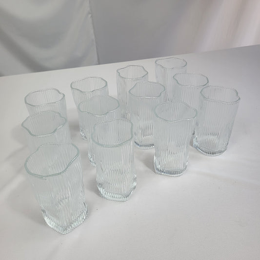 Juego de 12 Vasos de Cristal con Relieve Vertical