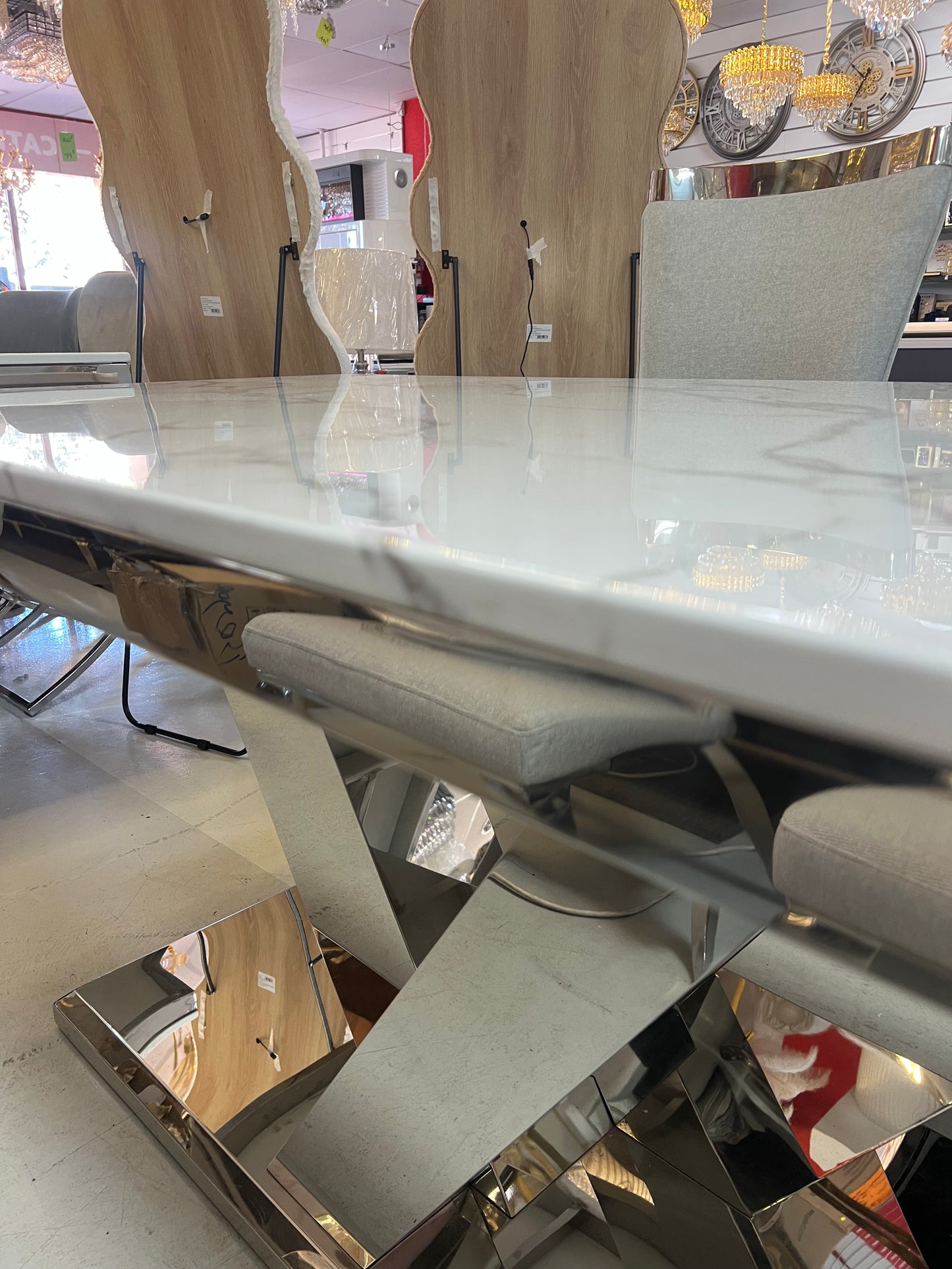 Mesa de Comedor de Diseño Contemporáneo - Mármol y Acero 180x90x75 Alta calidad