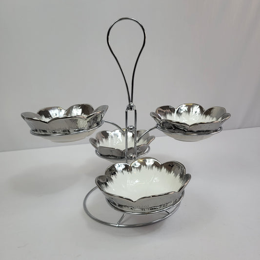 Centro de Aperitivos Liora 4 Cuencos Flor Plata