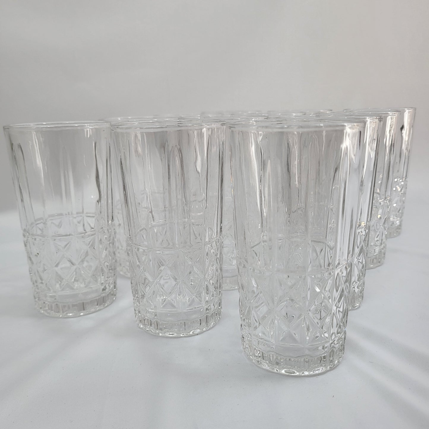 Vasos Cristalino Diamond 12 piezas – Vidrio Transparente con Relieve Tallado