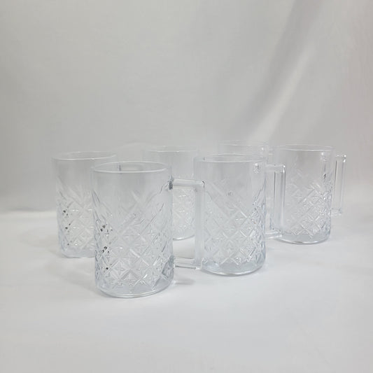 Set de 6 Jarras de Cristal Transparente con Tallado Diamante y Asa
