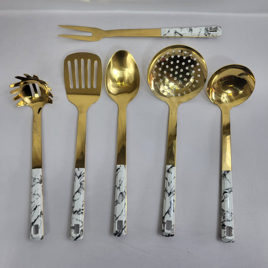 Set de Utensilios de Cocina Marble Gold 7 Piezas con Soporte