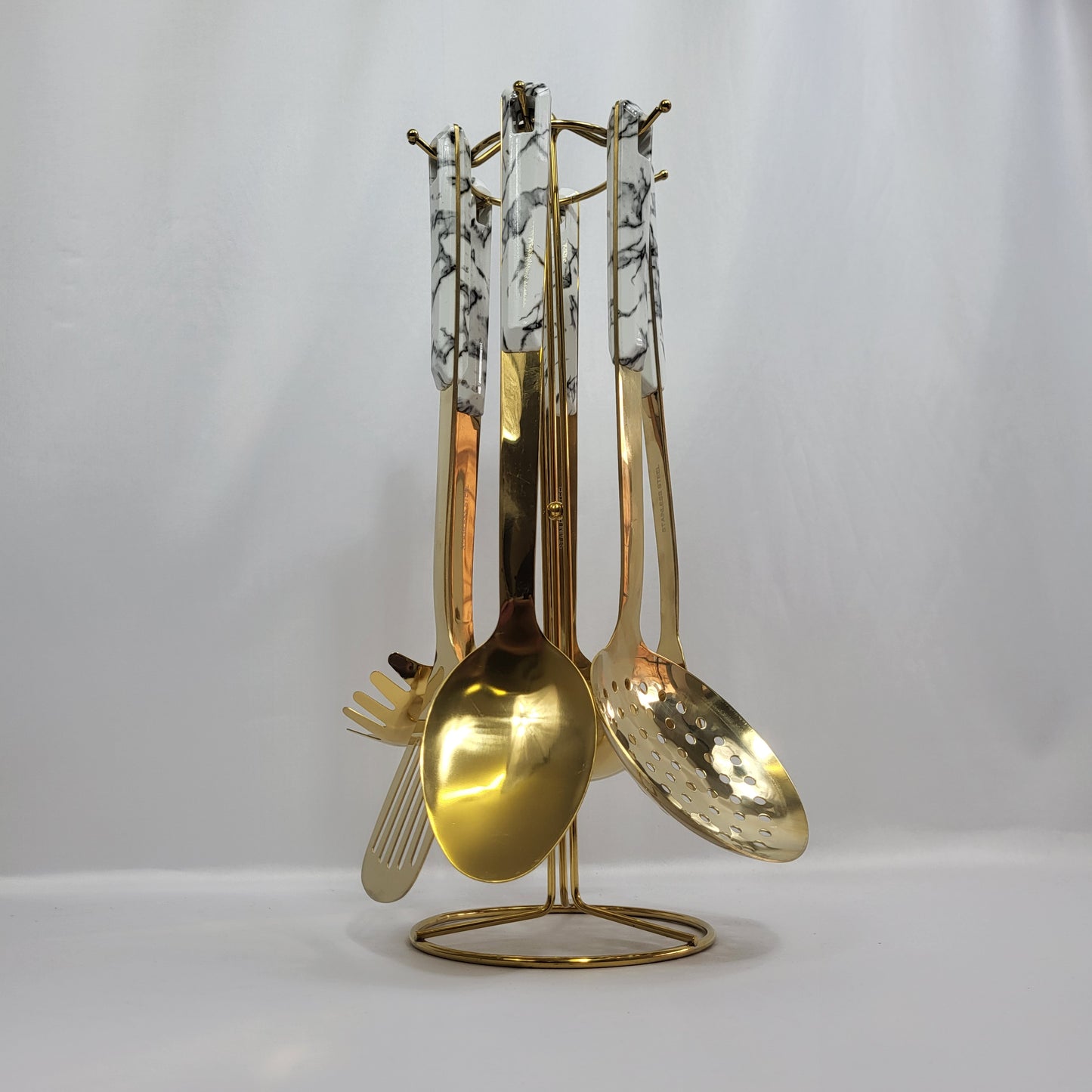 Set de Utensilios de Cocina Marble Gold 7 Piezas con Soporte