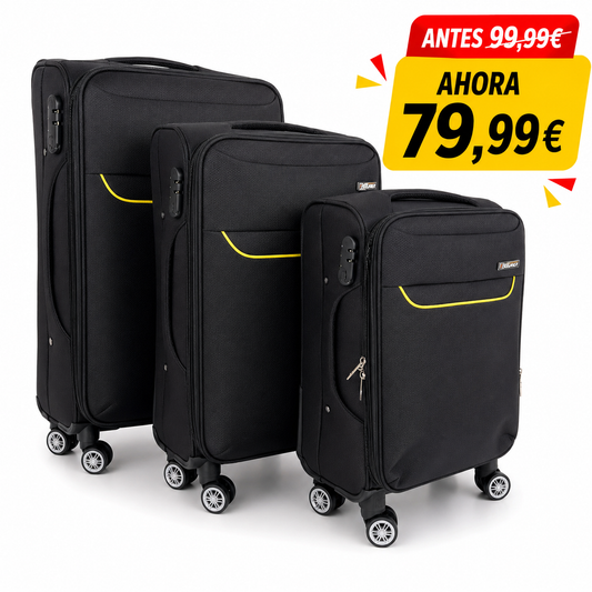Set de 3 Maletas de Viaje Nadir con Detalles Amarillos