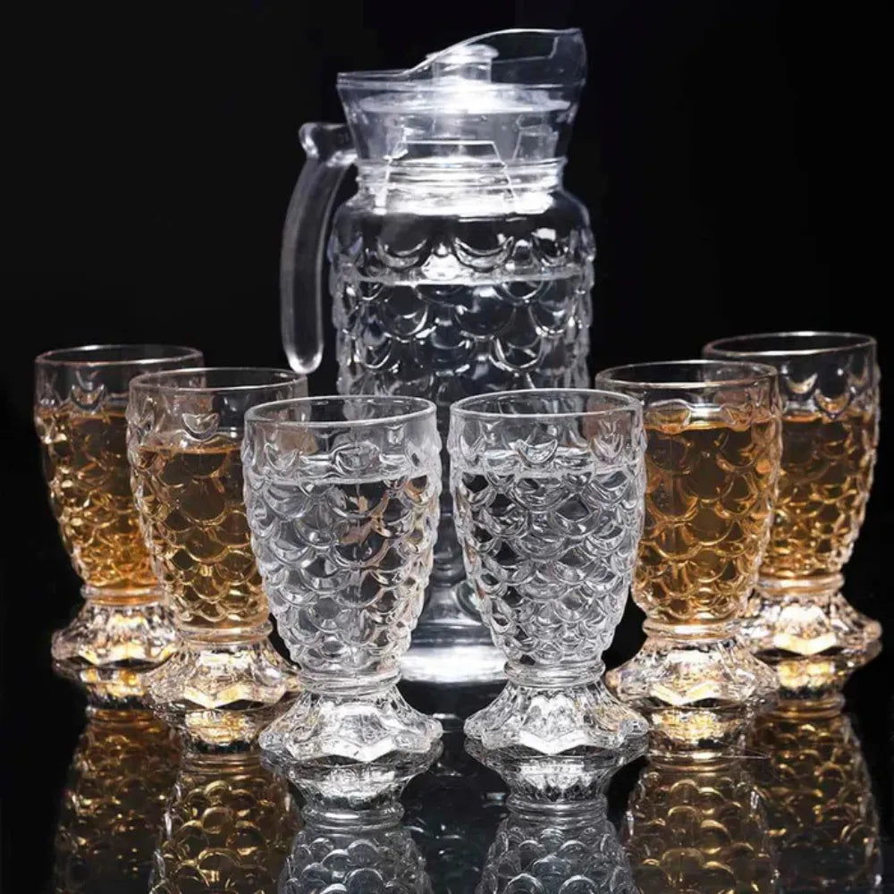 Set de Cristalería – Jarra y 6 Vasos de Cristal Texturizado (7 Piezas)