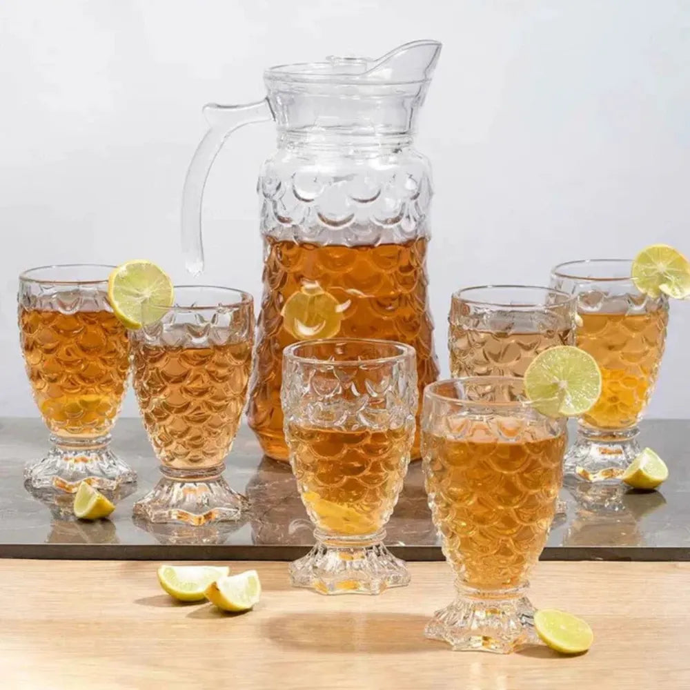 Set de Cristalería – Jarra y 6 Vasos de Cristal Texturizado (7 Piezas)