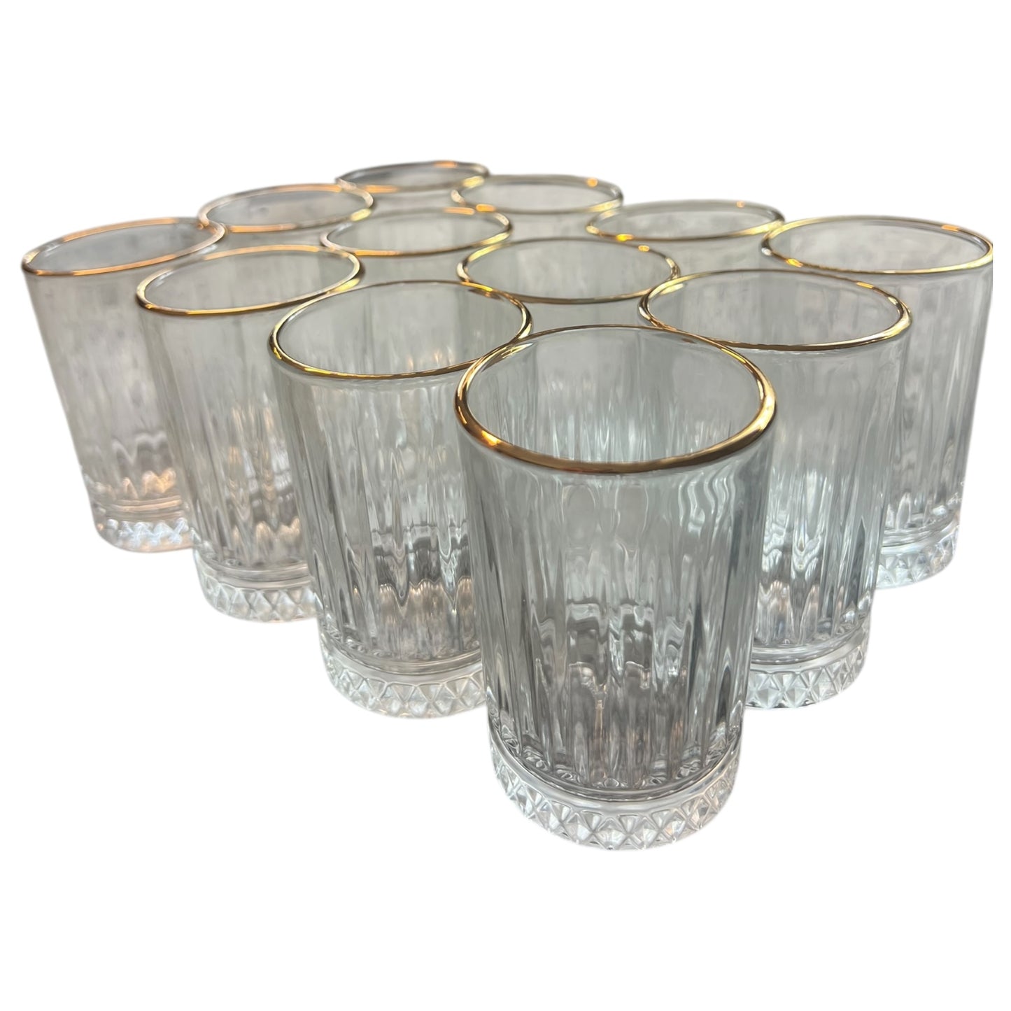 🫖 Set de 12 Vasos para Té con Borde Dorado – Elegancia Clásica