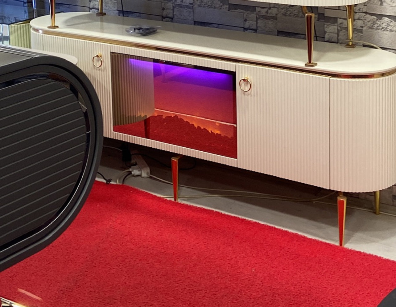 Mesa de TV con chimenea digital - BLANCO CON PANTALLA GRANDE