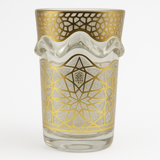 Vaso de Cristal Decorado para Té Árabe - Estilo Blanco y Dorado Elegante