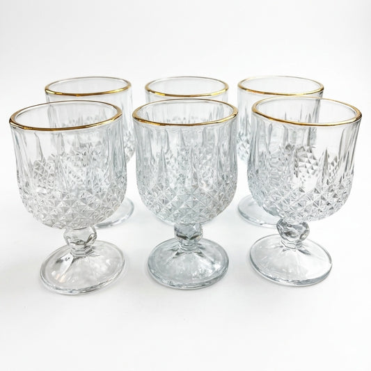 Set de 6 Copas de Cristal Tallado con dorado – Estilo Vintage