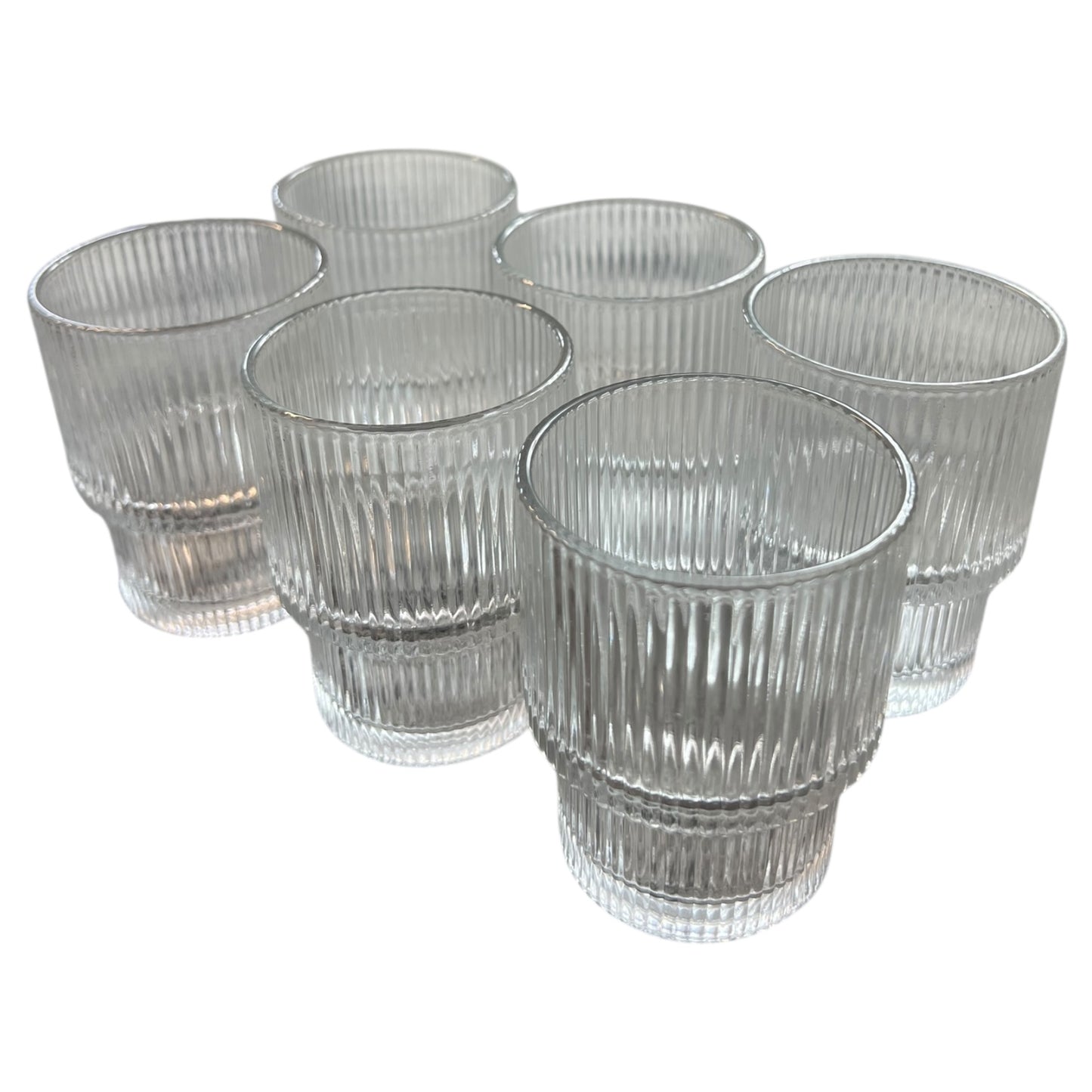 🥃 Set de 6 Vasos de Vidrio con Diseño Acanalado – Elegancia para tu Mesa