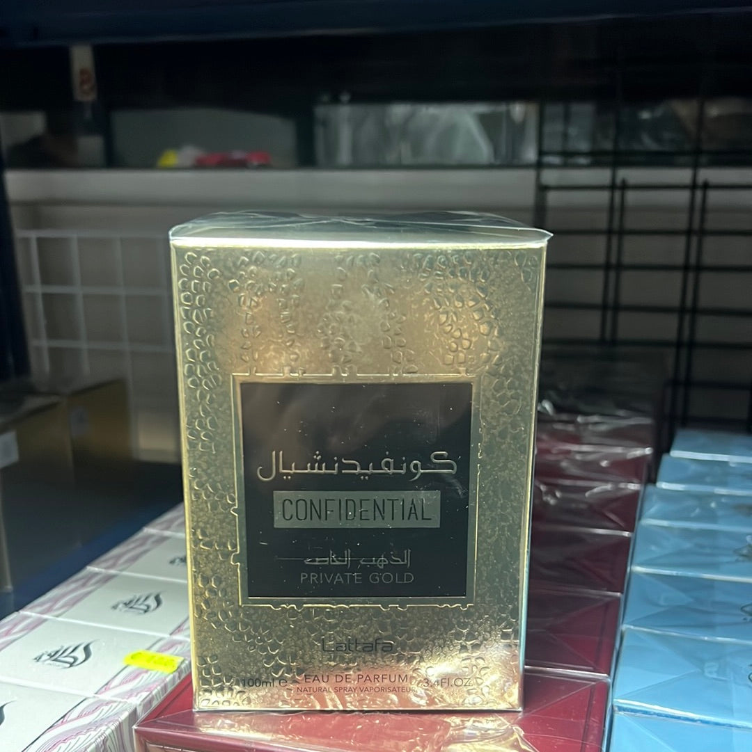 🍑 Confidential Private Gold by Lattafa - Perfume Chipre Frutado para Mulheres e Homens com Notas de Pêssego e Baunilha