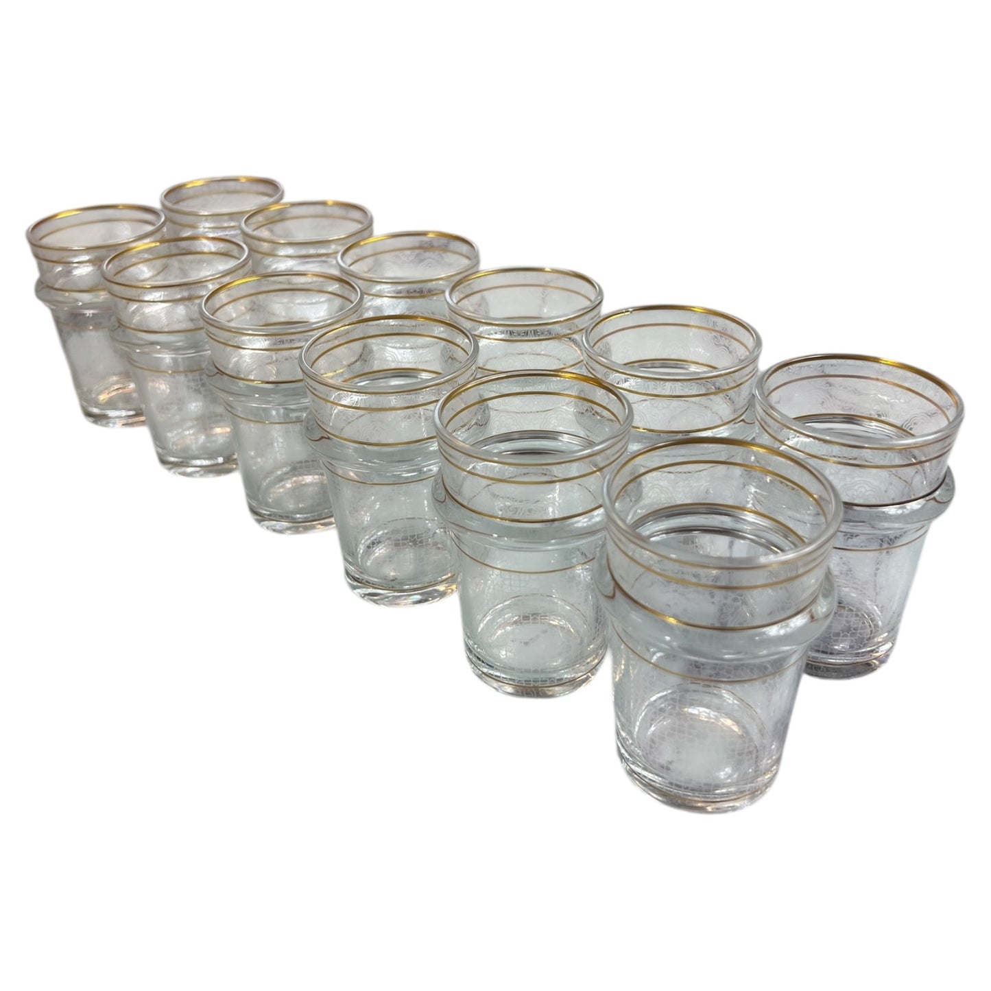 🪄 Juego de vasos de vidrio grabado con borde dorado — 12 piezas 🪄