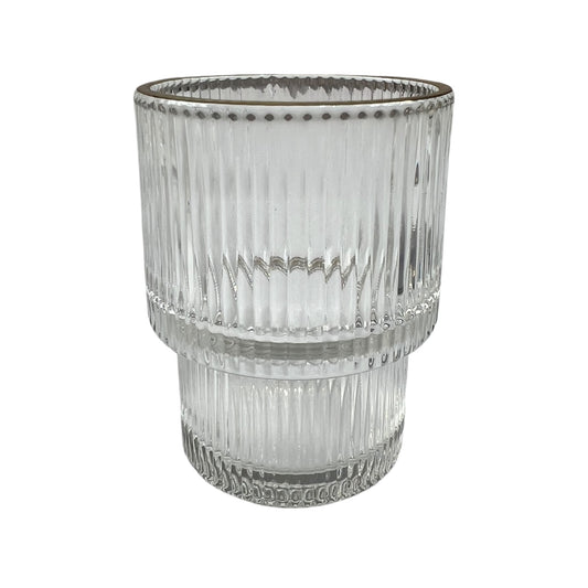 🥃 Set de 6 Vasos de Vidrio con Diseño Acanalado y Bordes Dorados– Elegancia para tu Mesa