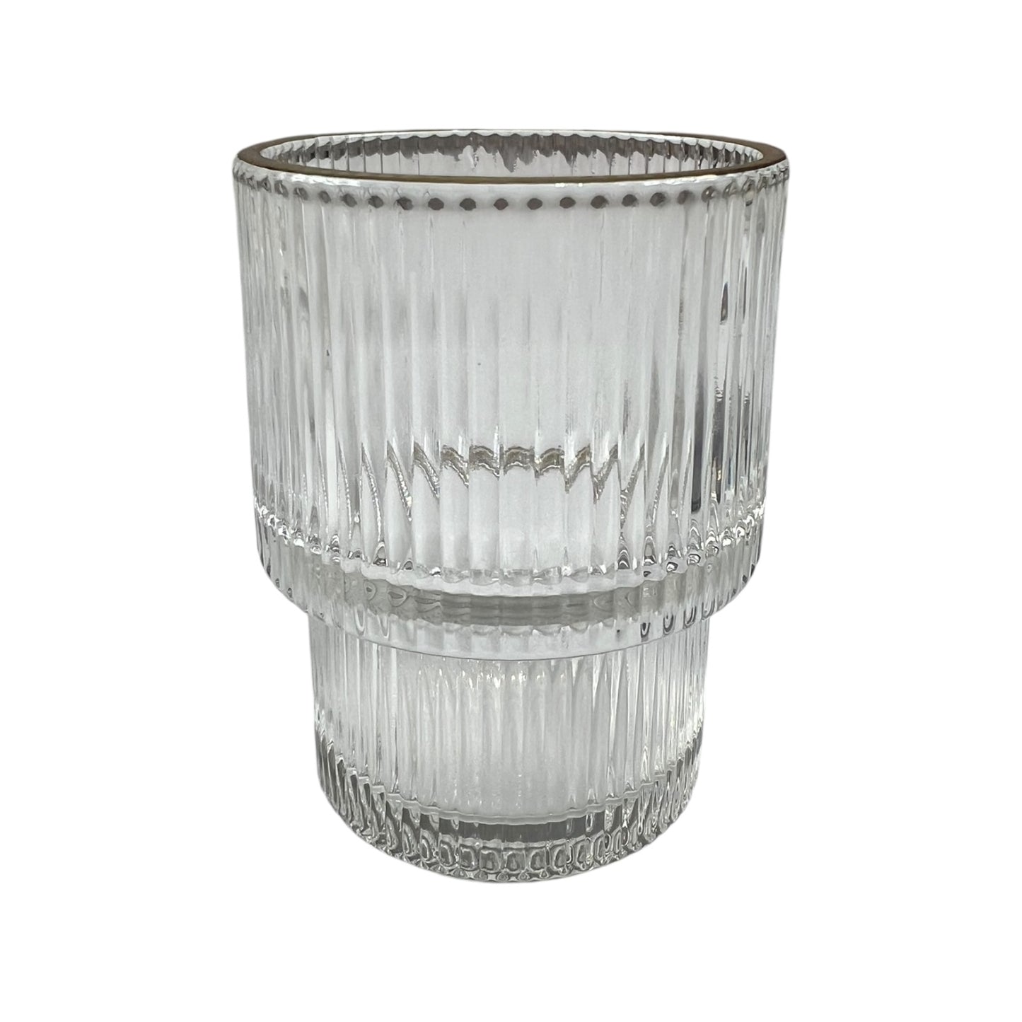 🥃 Set de 6 Vasos de Vidrio con Diseño Acanalado y Bordes Dorados– Elegancia para tu Mesa
