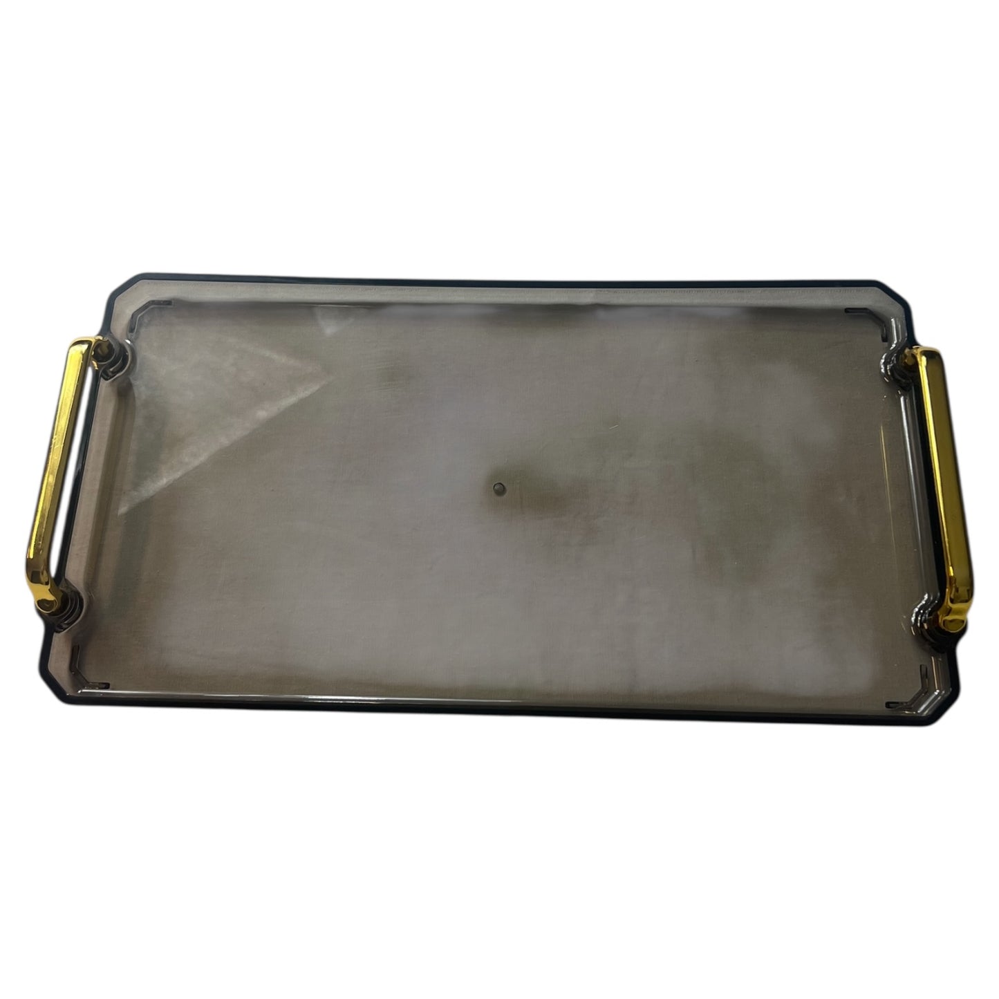 🟠 Large Rectangular Tray with Gold Handles – Smoky Gray Plastic: Functionality and Style in One