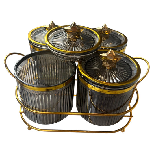 🌟 Set de 4 Tarros con Estrellas Doradas 🌟 - plástico GRIS AHUMADO