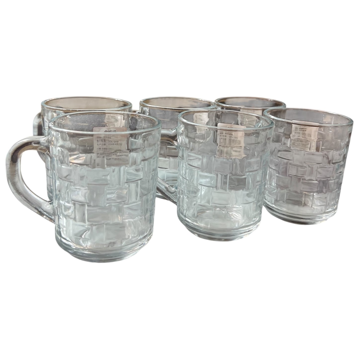 Pack de 6 Tazas de Cristal con Relieve cuadrado – Elegancia y Estilo para tu Mesa