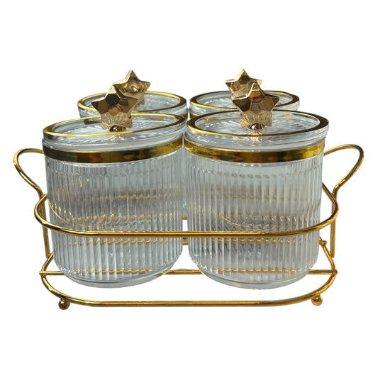🌟 Set de 4 Tarros con Estrellas Doradas 🌟 - plástico TRANSPARENTE