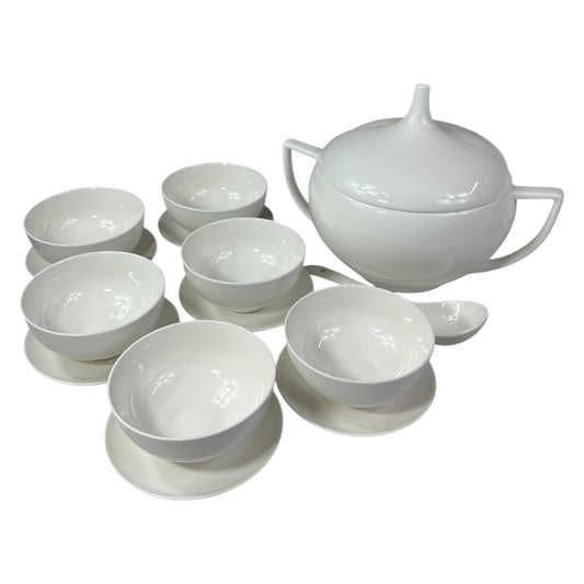 Set de Sopa 15 Piezas KADIRELLI – Vajilla Blanca Minimalista con Tapa Alta y Cucharón