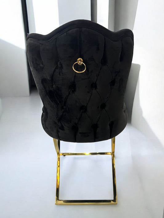 Silla terciopelo BELINDAV28 color negro, patas de metal dorado