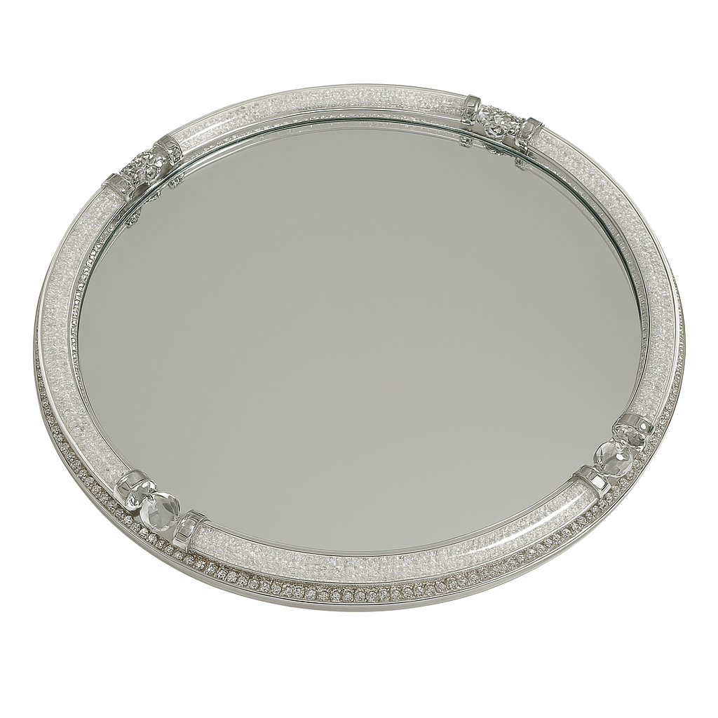 Bandeja Espejo Redonda con Detalles de Cristal Brillante – Diseño Elegante