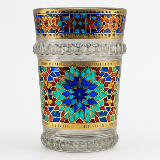 Vaso de Cristal Decorado para Té Árabe - Estilo Marrón Dorado Real
