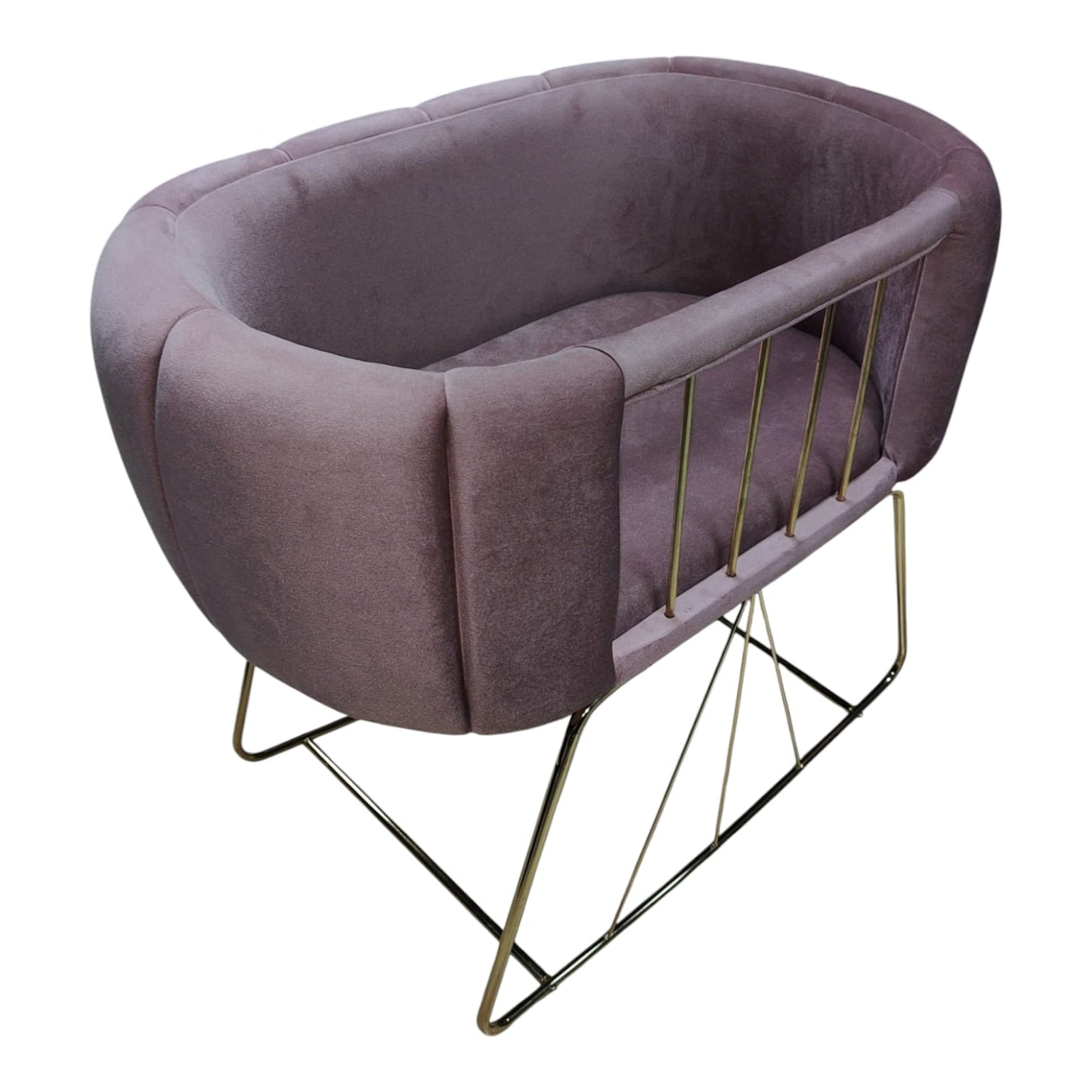 Berço de veludo luxuoso feito à mão – Design elegante e moderno – Rosa com pernas douradas 💤
