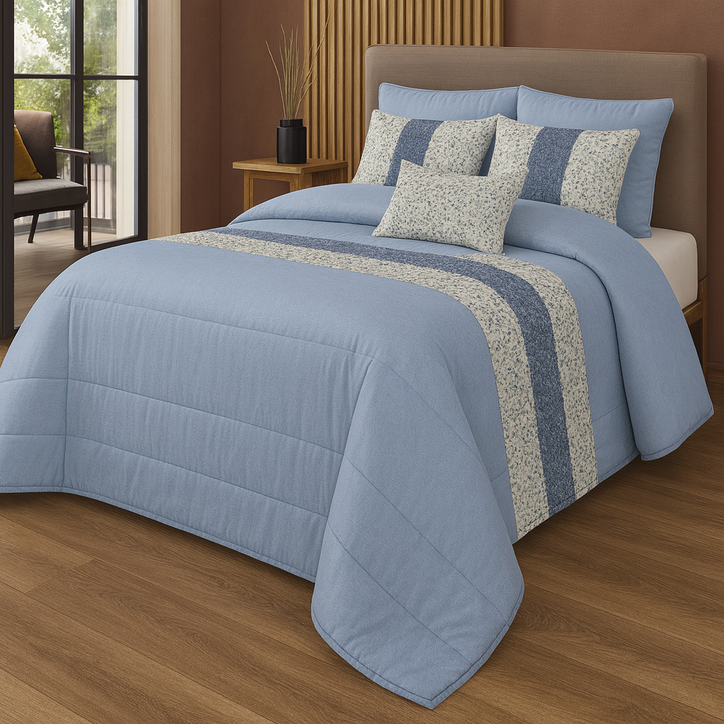 Colcha Decorativa JESSICA con Relleno Elegante y 2 Almohadas, Ideal para Todas las Estaciones, medida 250 x 260 - COLOR AZUL