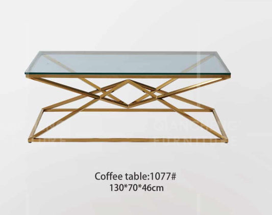 Mesa de centro de cristal y patas acero inoxidable dorado