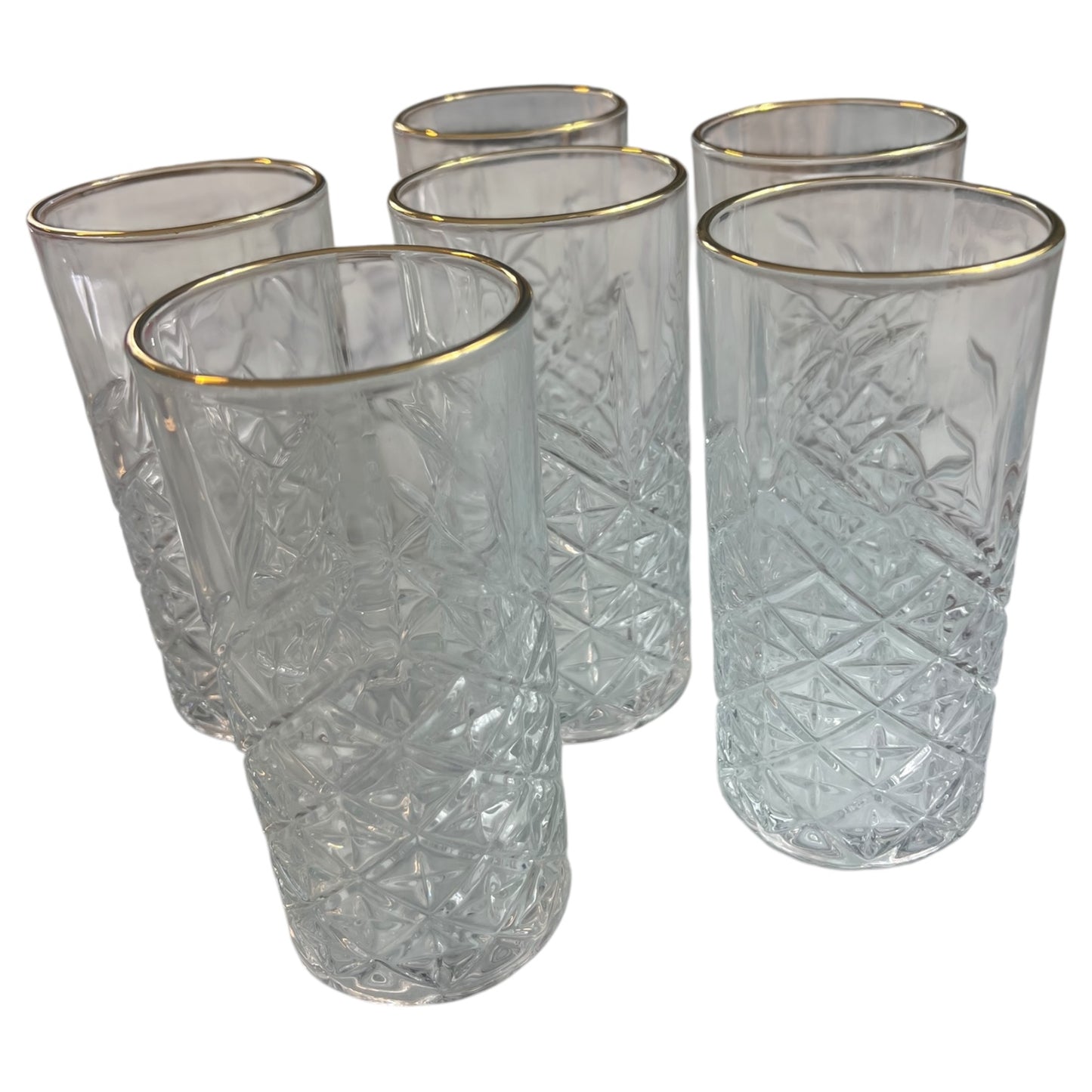 6 Vasos de Cristal Texturizado con detalles dorados