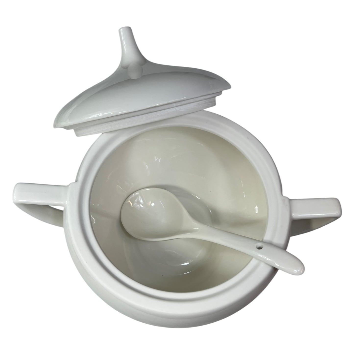 Conjunto de sopa KADIRELLI de 15 peças – Louça branca minimalista com tampa alta e concha